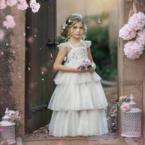 Dollcake Ivory Tiered Tulle Flower Girl Dress